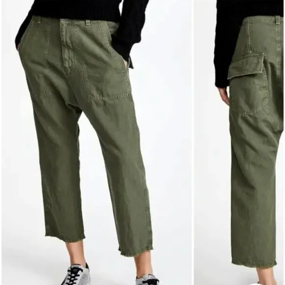 Nili Lotan Pants - Nili Lotan 2 Slouchy Linen Luna Pant $395 Drop Crotch Crop Cotton Army Green NWT